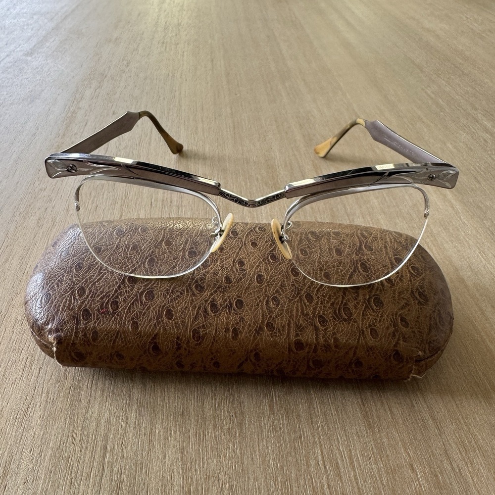 Vintage‎ Bausch & Lomb Aluminum 1/10 12k Gold Fill Cat Eye Semi- Rimless Frames